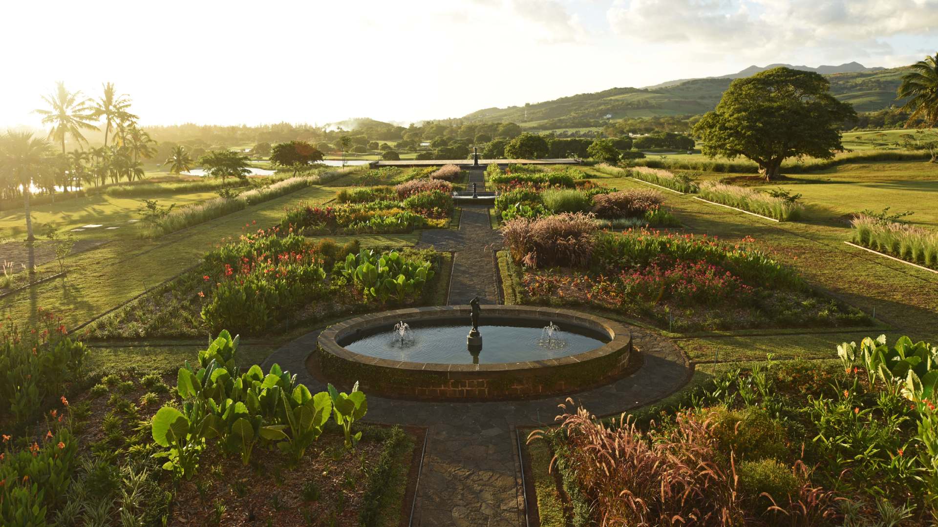 View Over French-style type garden at Le Château de Bel Ombre