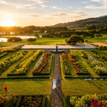Elegant backdrop over the garden for wedding photography and videography